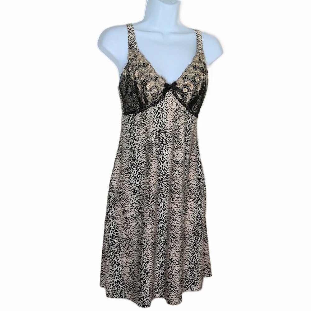 New Soma Intimates Chemise Cheetah PrintSlip Nightie Mesh & Lace Trim NWOT XS - Picture 1 of 5
